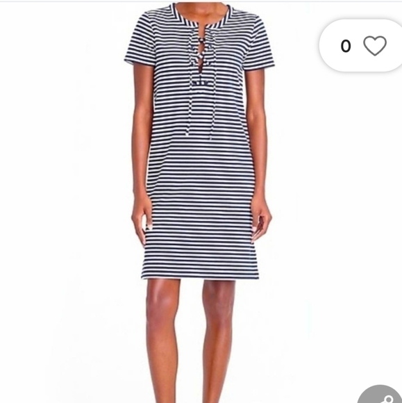 J. Crew Striped Lace Up Knit Dress Navy White Cotton - Picture 1 of 11